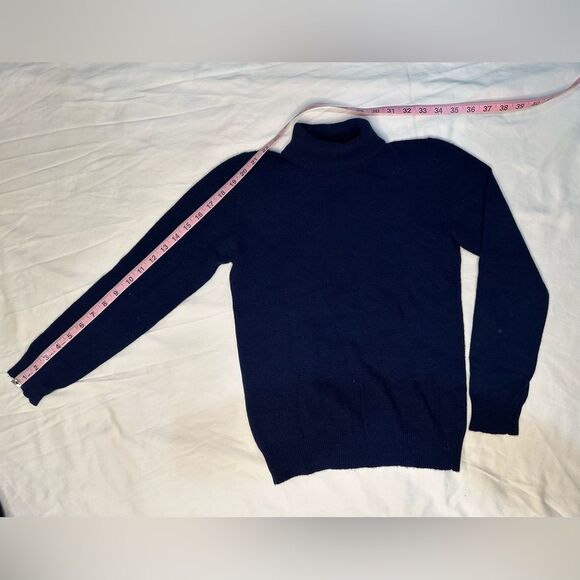 Vintage 100% Cashmere Turtleneck Sweater Navy Blue Scottish Spun Hong Kong Sz S - Picture 7 of 9